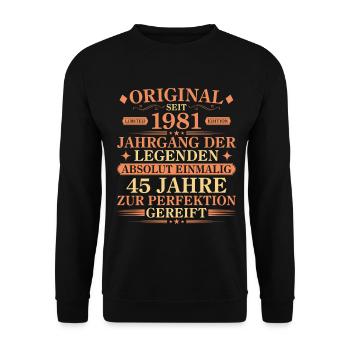 Original 1981 Jahrgang der Legenden 45 Jahre - Unisex Pullover - Schwarz - Vorne - Alina (178cm) & Michal (187cm)