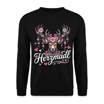 Herzmadl Shirt Damen Trachtenshirt Tracht Oberteil - Unisex Pullover - Schwarz - Vorne - Alina (178cm) & Michal (187cm)