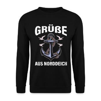 Nordsee Urlaub GRÜSSE AUS NORDDEICH Lustiges - Unisex Pullover - Schwarz - Vorne - Alina (178cm) & Michal (187cm)