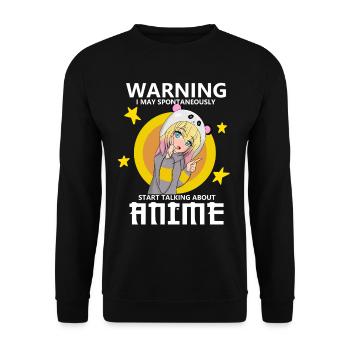 Warnung: Kann spontan anfangen, über Anim zu sprechen - Unisex Pullover - Schwarz - Vorne - Alina (178cm) & Michal (187cm)