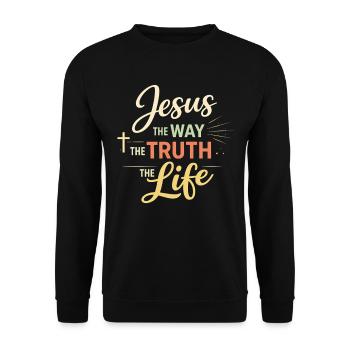 Verset biblique de Jésus, La voie de la vérité, la vie - Sweat-shirt Unisexe - noir - Devant - Alina (178cm) & Michal (187cm)