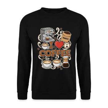I Love Coffee Barista - Unisex Pullover - Schwarz - Vorne - Alina (178cm) & Michal (187cm)