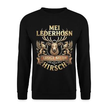 Trachtenshirt Herren Trachten T-Shirt Lederhose - Unisex Pullover - Schwarz - Vorne - Alina (178cm) & Michal (187cm)