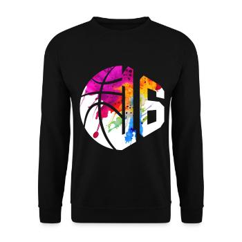 NR. 16 NUMMER 16 BASKETBALL 16. GEBURTSTAG - Unisex Pullover - Schwarz - Vorne - Alina (178cm) & Michal (187cm)