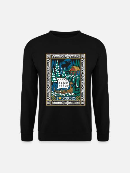 Nordic Wikingerschiff Skandinavien - Unisex Pullover - Schwarz
