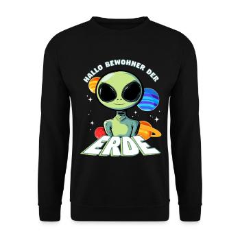 Hallo Bewohner der Erde Alien - Unisex Pullover - Schwarz - Vorne - Alina (178cm) & Michal (187cm)