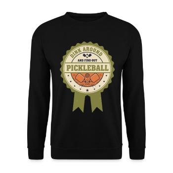 Pickleball spielt herum und findet den lustigen Spieler heraus - Unisex Pullover - Schwarz - Vorne - Alina (178cm) & Michal (187cm)