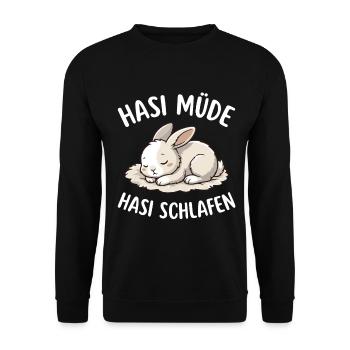 Hasi müde Hasi schlafen  - Unisex Pullover - Schwarz - Vorne - Alina (178cm) & Michal (187cm)