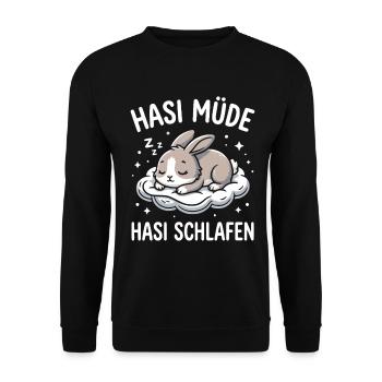 Hasi müde Hasi schlafen  - Unisex Pullover - Schwarz - Vorne - Alina (178cm) & Michal (187cm)