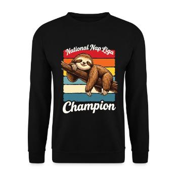 Nap Champion Sloth Shirt Funny Lazy Gift - Unisex Pullover - Schwarz - Vorne - Alina (178cm) & Michal (187cm)