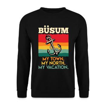 BÜSUM MEINE STADT MEIN NORDEN MEIN URLAUB Lustig - Unisex Pullover - Schwarz - Vorne - Alina (178cm) & Michal (187cm)