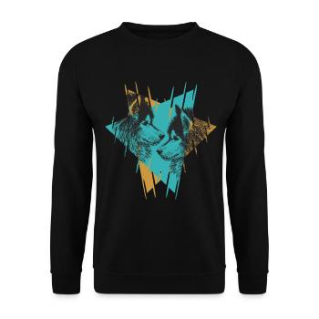 Geometric Twin Wolves Abstract Art - Unisex Sweatshirt - black - Front - Alina (178cm) & Michal (187cm)