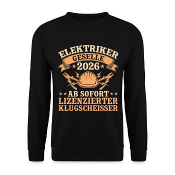 Elektriker Geselle 2026 Ausbildung bestanden - Unisex Pullover - Schwarz - Vorne - Alina (178cm) & Michal (187cm)