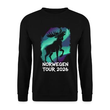 Norwegen Tour 2026 Elch - Unisex Pullover - Schwarz - Vorne - Alina (178cm) & Michal (187cm)
