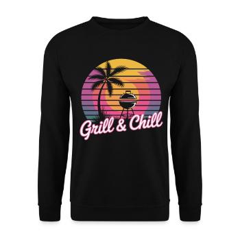 Grill & Chill T-Shirt BBQ Grilling Summer Retro - Unisex Sweatshirt - black - Front - Alina (178cm) & Michal (187cm)