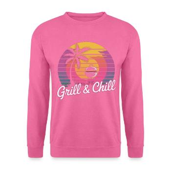 Grill & Chill T-Shirt BBQ Grillen Sommer Retro - Unisex Pullover - Pink - Vorne