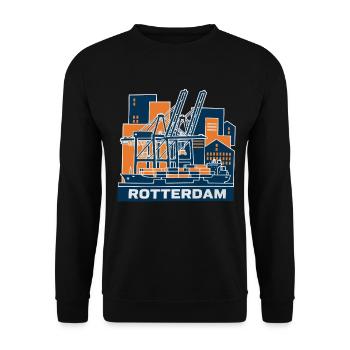 Rotterdam Hafen Kran Containerschiff - Unisex Pullover - Schwarz - Vorne - Alina (178cm) & Michal (187cm)