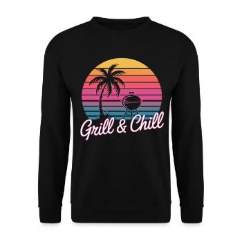 Grill Shirt Retro Sunset BBQ Grill Master - Unisex Sweatshirt - black - Front - Alina (178cm) & Michal (187cm)