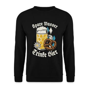 Spare Wasser, trinke Bier - Biertrinker - Spruch - Unisex Pullover - Schwarz - Vorne - Alina (178cm) & Michal (187cm)