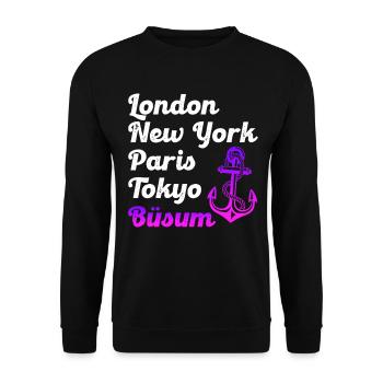 Büsumer LONDON NEW YORK PARIS TOKYO BÜSUM - Unisex Pullover - Schwarz - Vorne - Alina (178cm) & Michal (187cm)