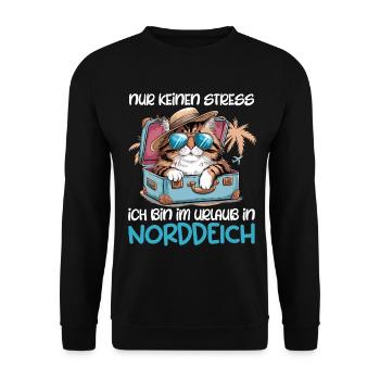 Nordsee NUR KEIN STRESS BIN IM URLAUB AN DER - Unisex Pullover - Schwarz - Vorne - Alina (178cm) & Michal (187cm)