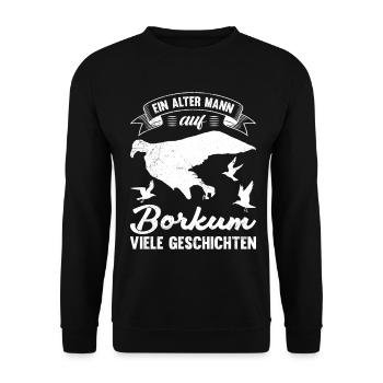Nordsee ALTER MANN AUF BORKUM VIELE GESCHICHTEN - Unisex Pullover - Schwarz - Vorne - Alina (178cm) & Michal (187cm)