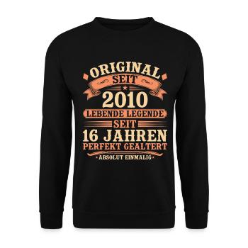 Original 2010 – 16 Jahre perfekt gealtert - Unisex Pullover - Schwarz - Vorne - Alina (178cm) & Michal (187cm)