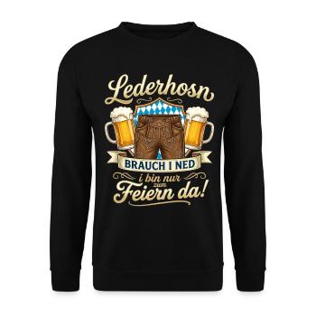 Trachtenshirt Herren Trachten T-Shirt Lederhose - Unisex Pullover - Schwarz - Vorne - Alina (178cm) & Michal (187cm)