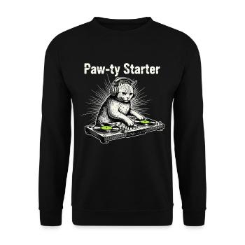 Paw-ty Starter DJ Katze - Unisex Pullover - Schwarz - Vorne - Alina (178cm) & Michal (187cm)