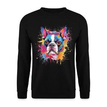 Color Splash Boston Terrier-Porträt - Unisex Pullover - Schwarz - Vorne - Alina (178cm) & Michal (187cm)