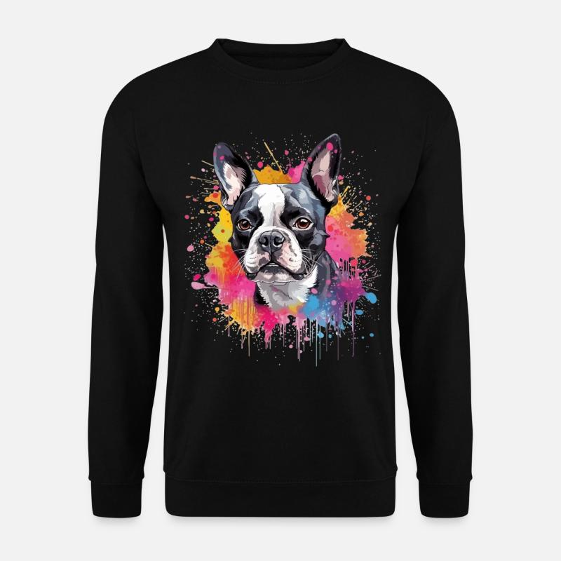 Bunte Splash Art Boston Terrier Hund - Unisex Pullover - Schwarz