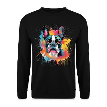 Boston Terrier Dog Splash Art Farbige - Unisex Pullover - Schwarz - Vorne - Alina (178cm) & Michal (187cm)