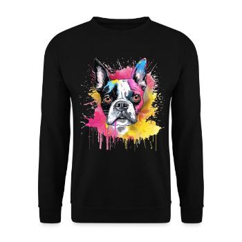Boston Terrier Bunker Splash Art Hund - Unisex Pullover - Schwarz - Vorne - Alina (178cm) & Michal (187cm)