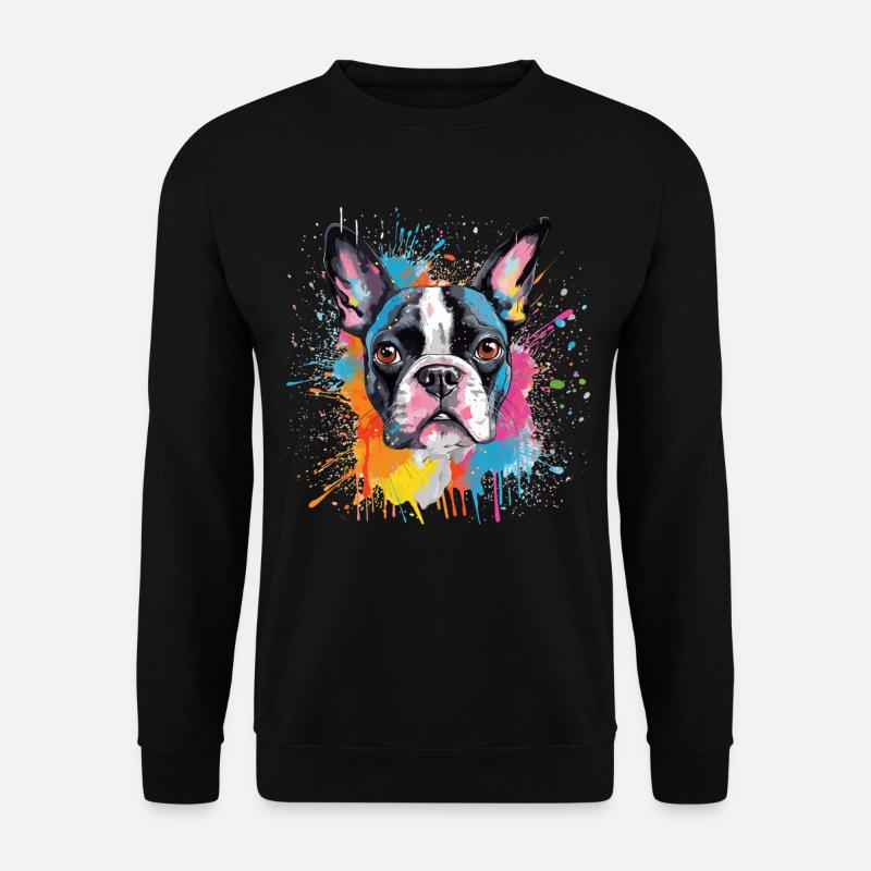 Vivid Splash Boston Terrier-Porträt - Unisex Pullover - Schwarz