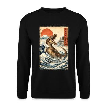 Mosasaurus Dinosaur Lover Japanese Wave - Unisex Sweatshirt - black - Front - Alina (178cm) & Michal (187cm)