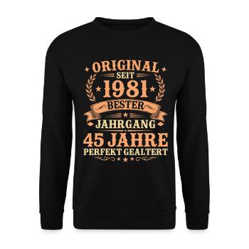 Original seit 1981 Retro 45. Geburtstag Geschenk - Unisex Pullover - Schwarz - Vorne - Alina (178cm) & Michal (187cm)