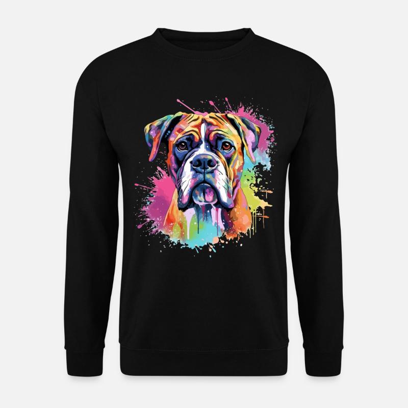 Vivid Boxer Dog Porträt-Splash - Unisex Pullover - Schwarz