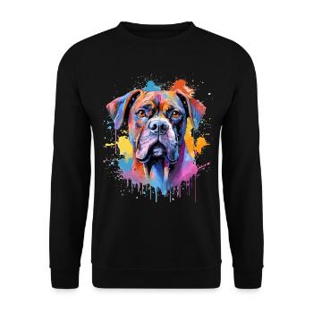 Bunte Splash Art Boxer-Hund - Unisex Pullover - Schwarz - Vorne - Alina (178cm) & Michal (187cm)