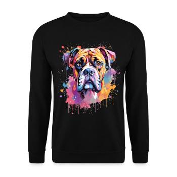 Boxer Bunte Hund Splash Art - Unisex Pullover - Schwarz - Vorne - Alina (178cm) & Michal (187cm)