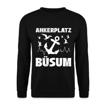 Nordsee Wattenmeer ANKERPLATZ BÜSUM Lustiges - Unisex Pullover - Schwarz - Vorne - Alina (178cm) & Michal (187cm)