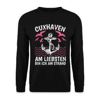 CUXHAVEN AM LIEBSTEN BIN ICH AM STRAND Lustig - Unisex Pullover - Schwarz - Vorne - Alina (178cm) & Michal (187cm)