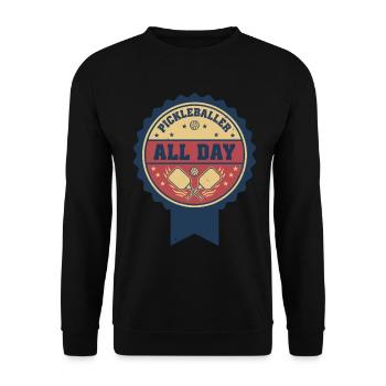 Pickleball Lustiger Pickleballer All Day Love - Unisex Pullover - Schwarz - Vorne - Alina (178cm) & Michal (187cm)
