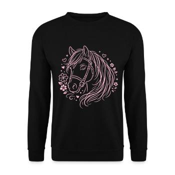 Pferd Mädchen Pferdekopf Blumen Rosa Boho - Unisex Pullover - Schwarz - Vorne - Alina (178cm) & Michal (187cm)