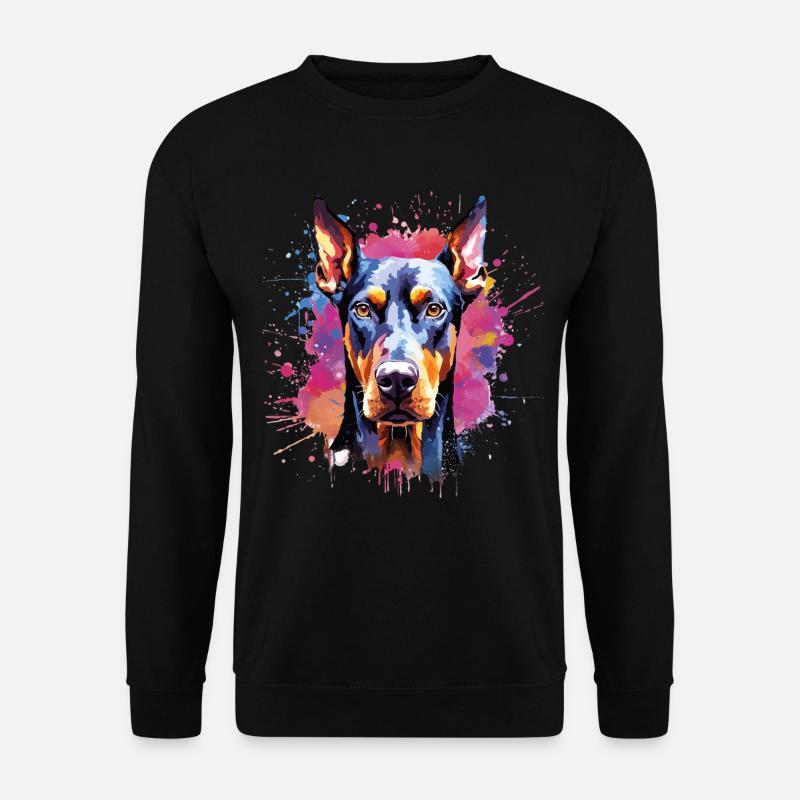 Lebendiges Aquarell-Dobermann-Porträt - Unisex Pullover - Schwarz