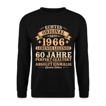 60. Geburtstag Original 1966 Jahrgang geboren - Unisex Pullover - Schwarz - Vorne - Alina (178cm) & Michal (187cm)