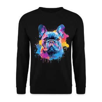 Art éclaboussuré de chien bouledogue français Coloré - Sweat-shirt Unisexe - noir - Devant - Alina (178cm) & Michal (187cm)