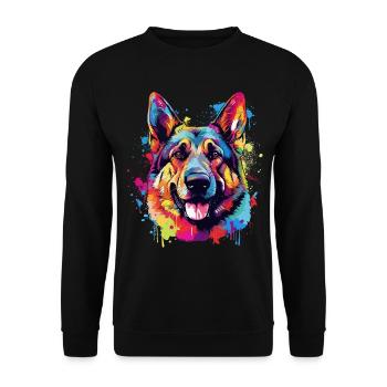 Splash Art Deutscher Schäferhund Farbenfroh - Unisex Pullover - Schwarz - Vorne - Alina (178cm) & Michal (187cm)