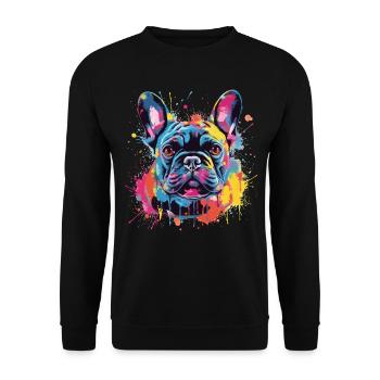 Bunte Splash-Art des französischen Bulldoggenhundes - Unisex Pullover - Schwarz - Vorne - Alina (178cm) & Michal (187cm)