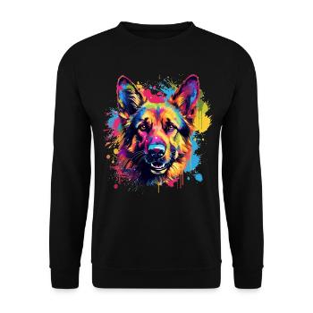 Deutscher Schäferhund Spritzkunst bunt - Unisex Pullover - Schwarz - Vorne - Alina (178cm) & Michal (187cm)