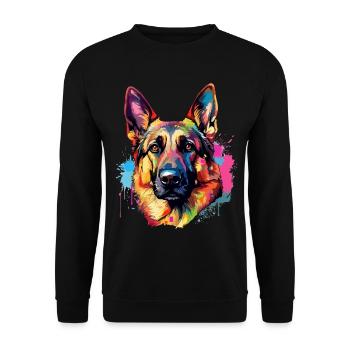 Lebendiger Deutscher Schäferhund Splash - Unisex Pullover - Schwarz - Vorne - Alina (178cm) & Michal (187cm)